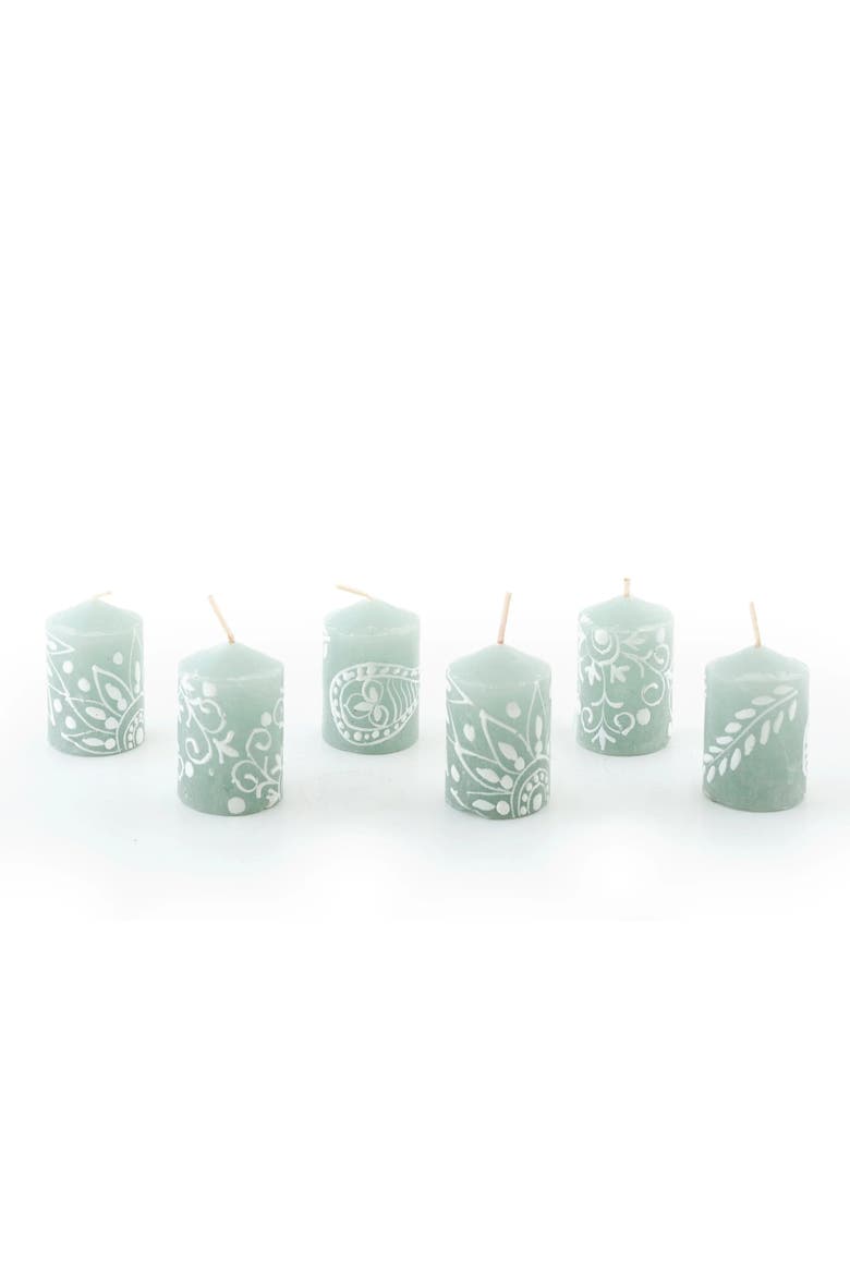 Henna Duck Egg Painted Candles - Set of 6, Main, color, Duck Egg Blue - 2"