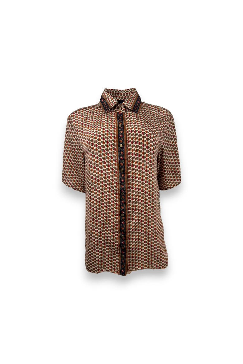 Embossed Botanical Short Sleeve Crepe Shirt, Alternate, color, Copper
