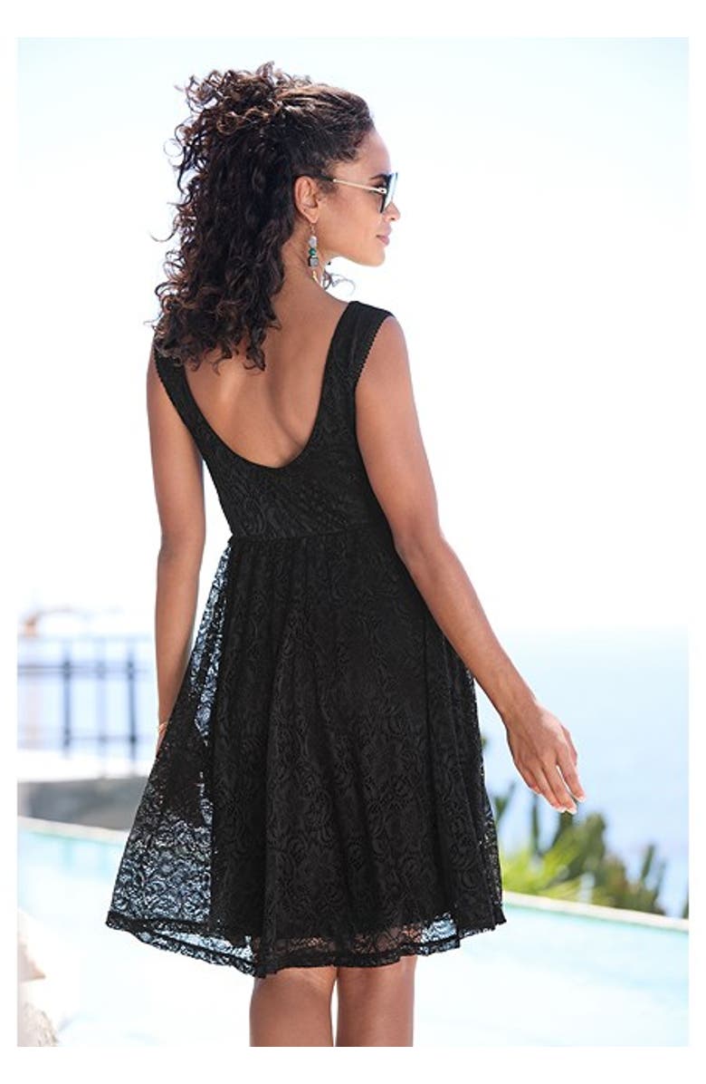 LASCANA Women's Sleeveless Lace Dress, Alternate, color, Black