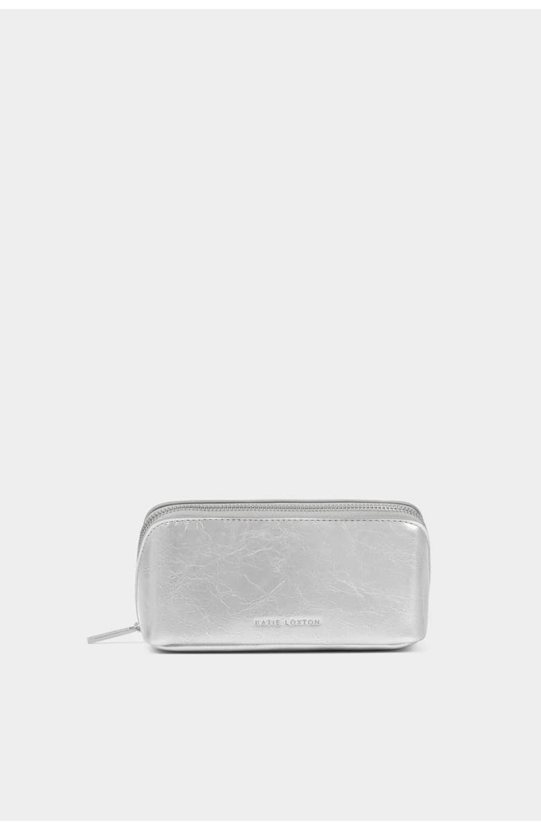 Katie Loxton Patent Crackle Fold-Out Mirror Makeup Bag in Silver, Main, color, Silver