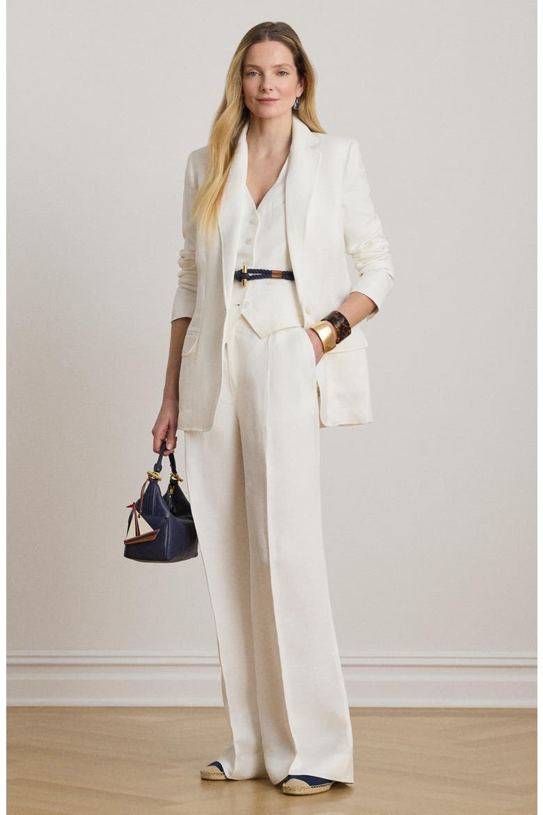 One-Button Linen Blend Blazer, Alternate, color, WHITE