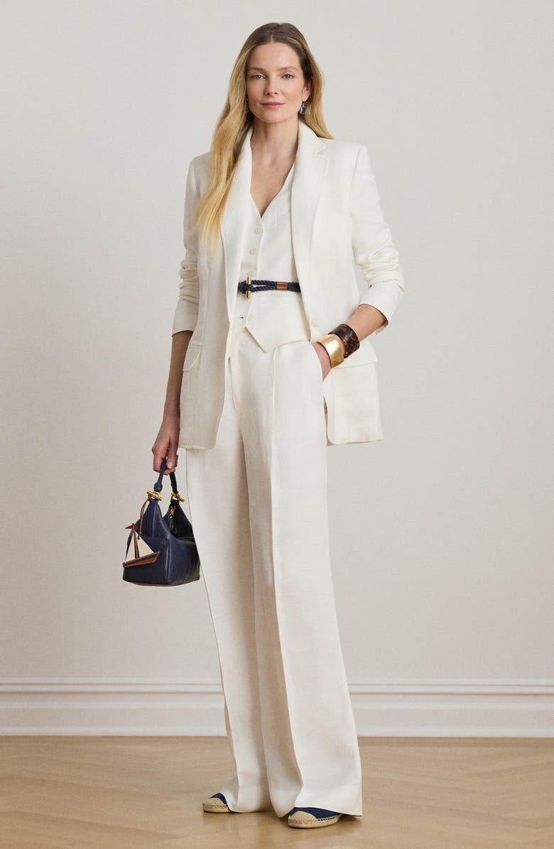 Lauren Ralph Lauren One-Button Linen Blend Blazer, Alternate, color, White