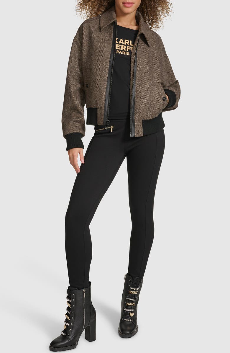 KARL LAGERFELD PARIS Sparkle Herringbone Bomber Jacket, Alternate, color, 