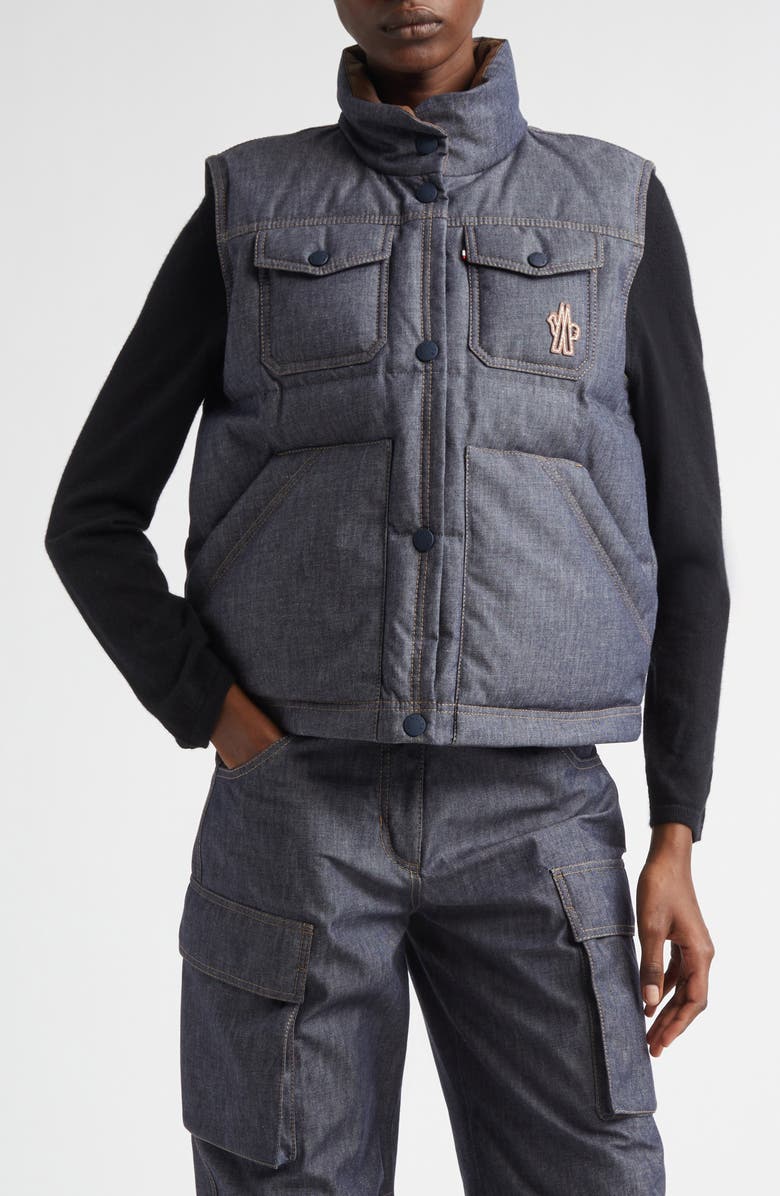 Moncler Grenoble Knysna Denim Down Puffer Vest, Main, color, Blue