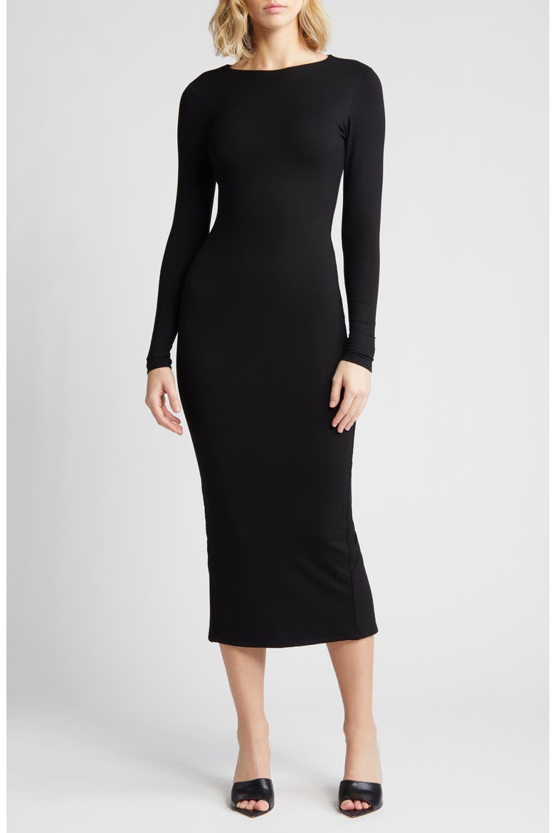 Extra Butter Long Sleeve Midi Dress, Main, color, BLACK