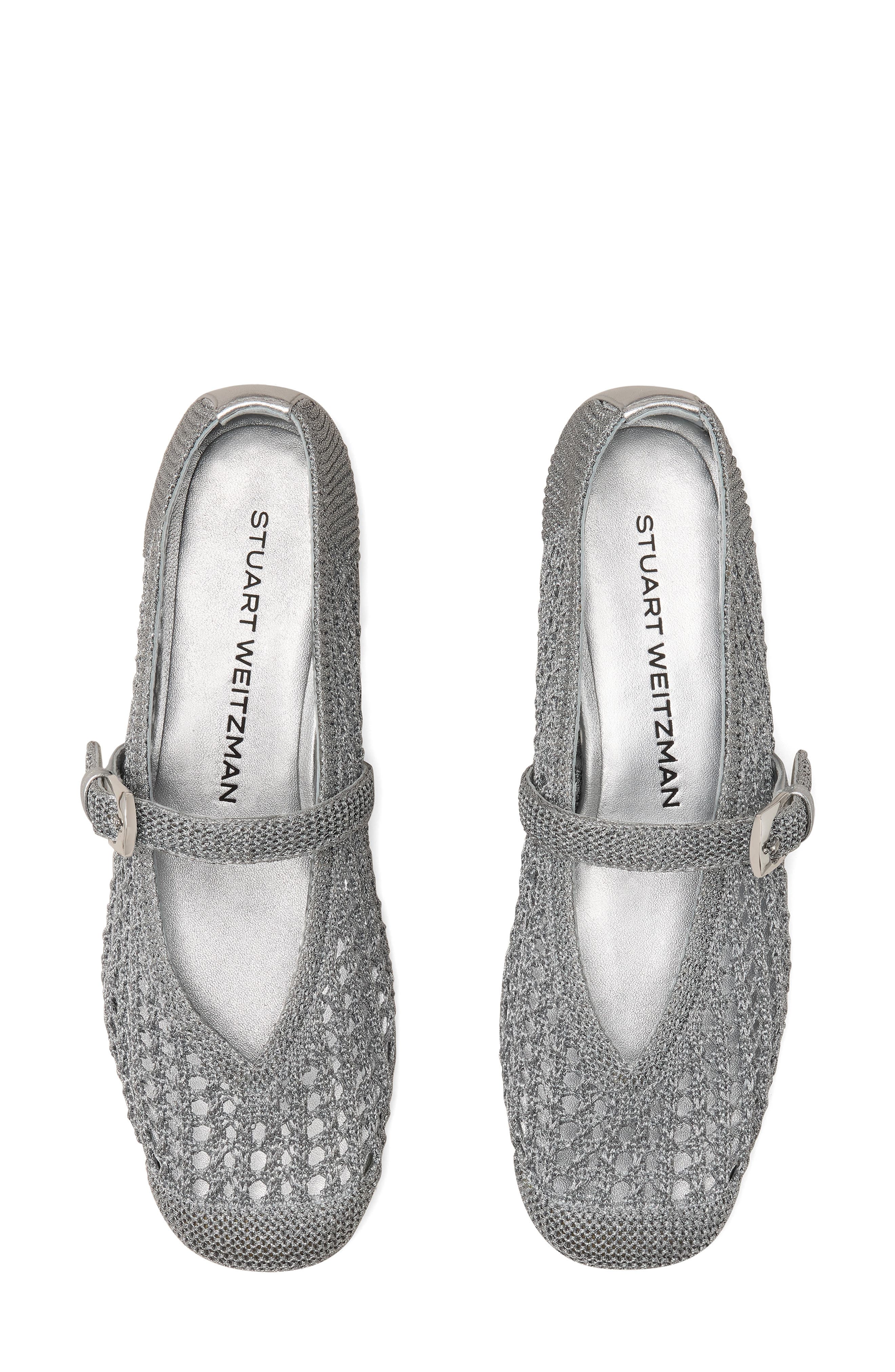 Stuart Weitzman Leora Metallic Mary Jane Flat, Alternate, color, Silver