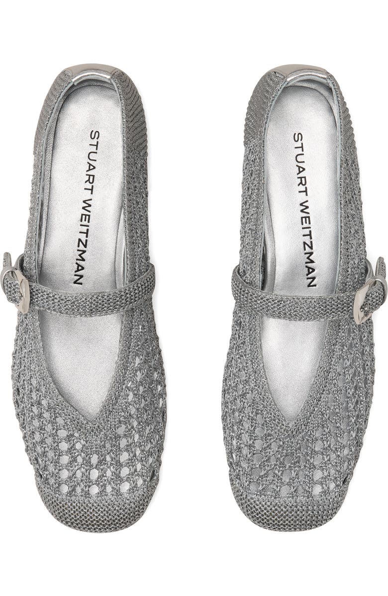 Stuart Weitzman Leora Metallic Mary Jane Flat, Alternate, color, Silver