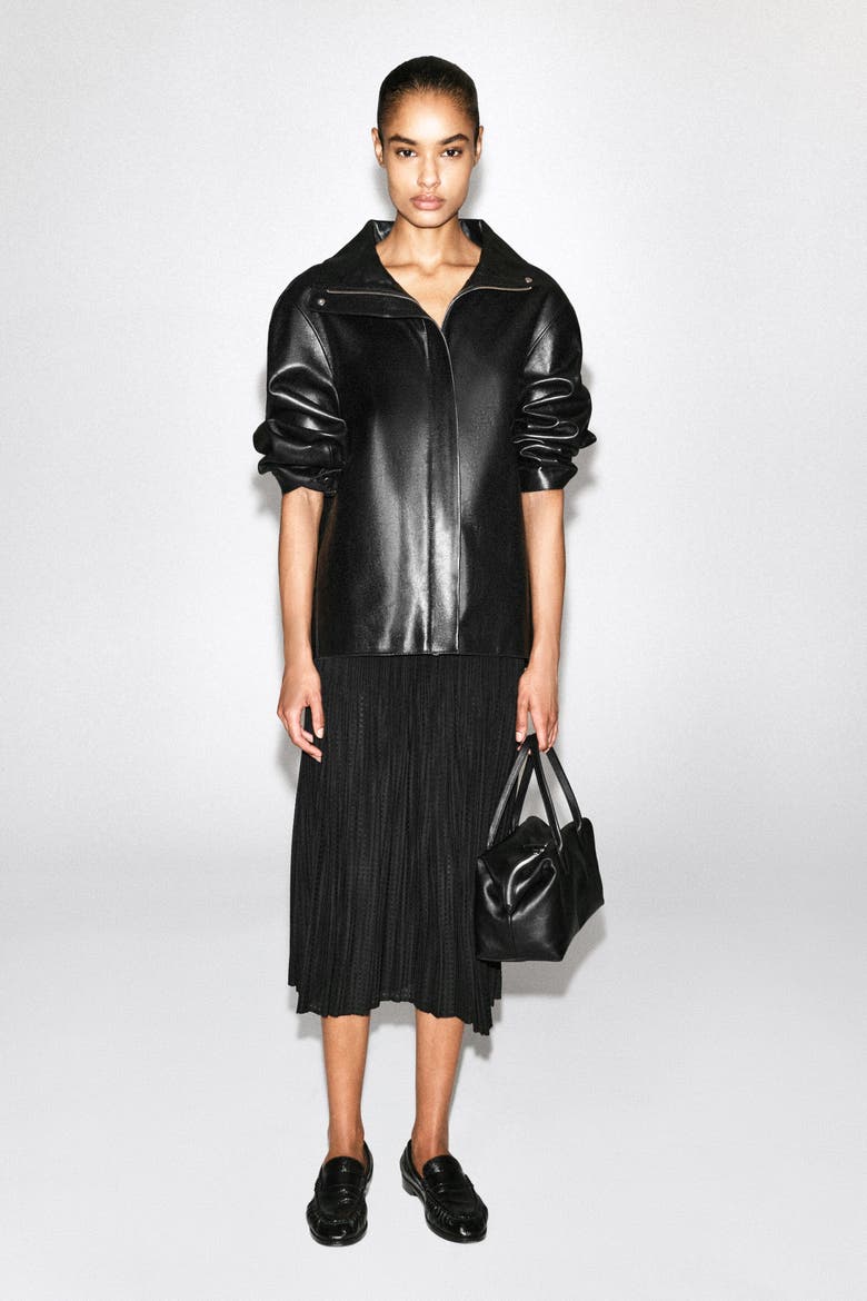 Pleated Jacquard Midi Skirt, Alternate, color, BLACK