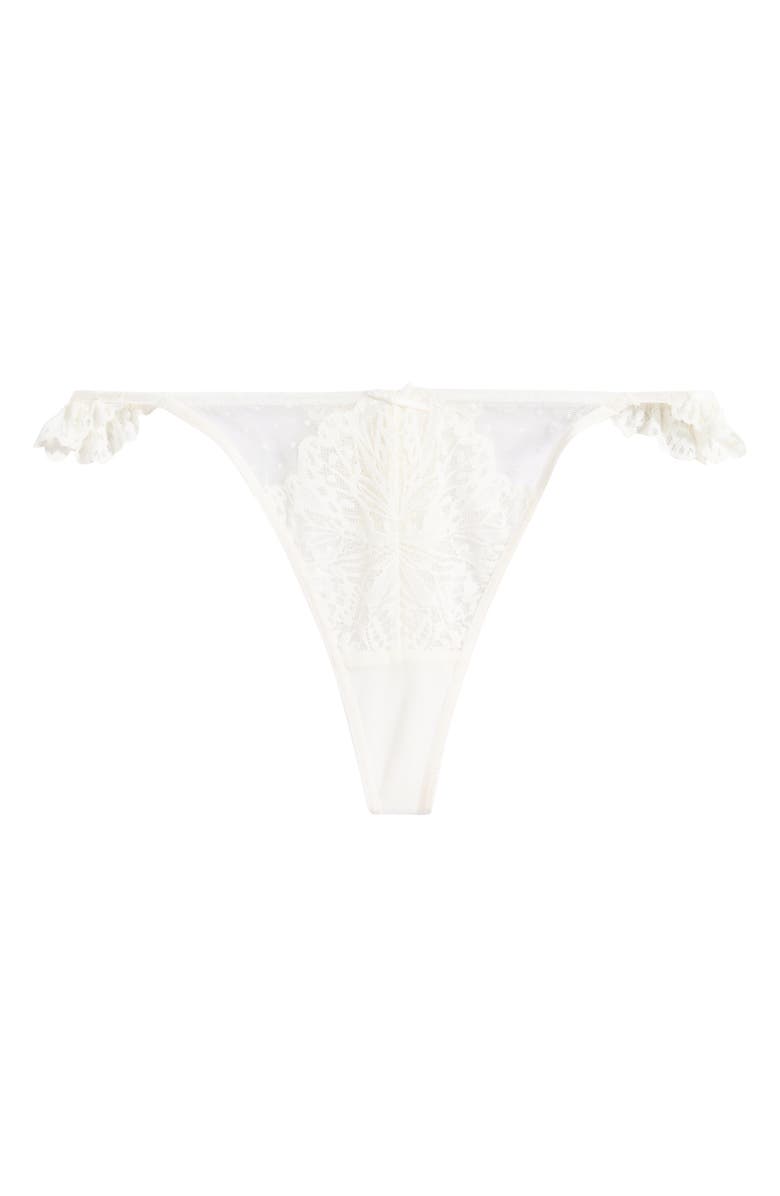 Hunkemöller Posie Ruffle Lace & Mesh G-String, Alternate, color, Snow White