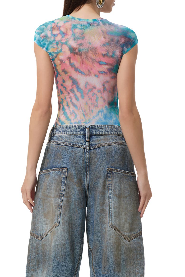 Nina Print Cap Sleeve Mesh Top, Alternate, color, PASTEL ANIMAL