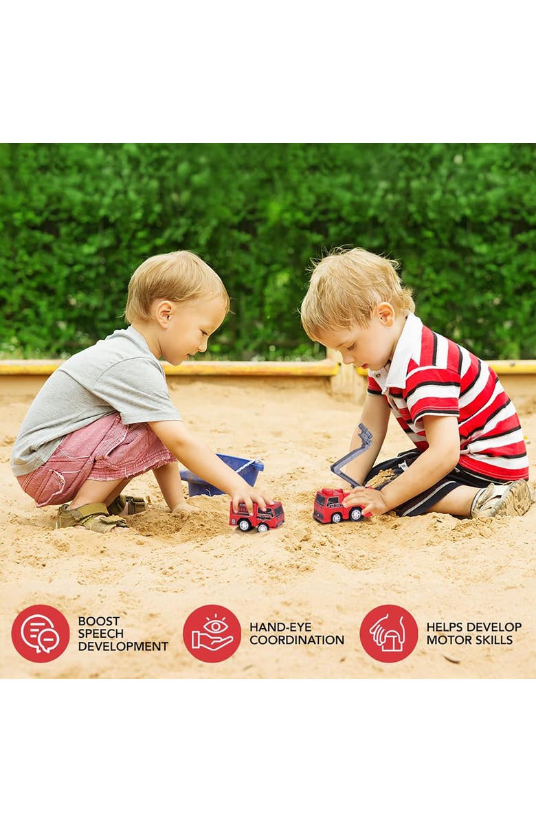 ArtCreativity Mini Pullback Fire Trucks 24 Pack, 4 Designs, Red Rescue Vehicles, Alternate, color, Multicolored