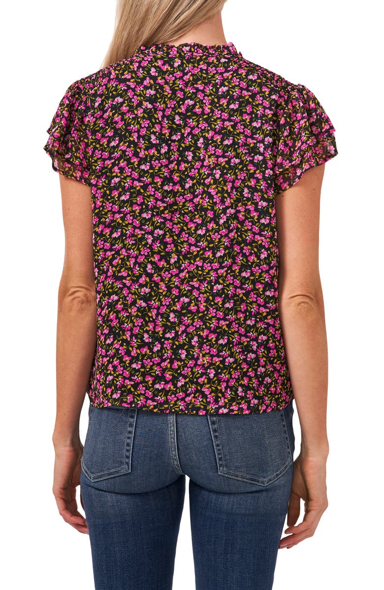 CeCe Flutter Sleeve Floral Print Top, Alternate, color,