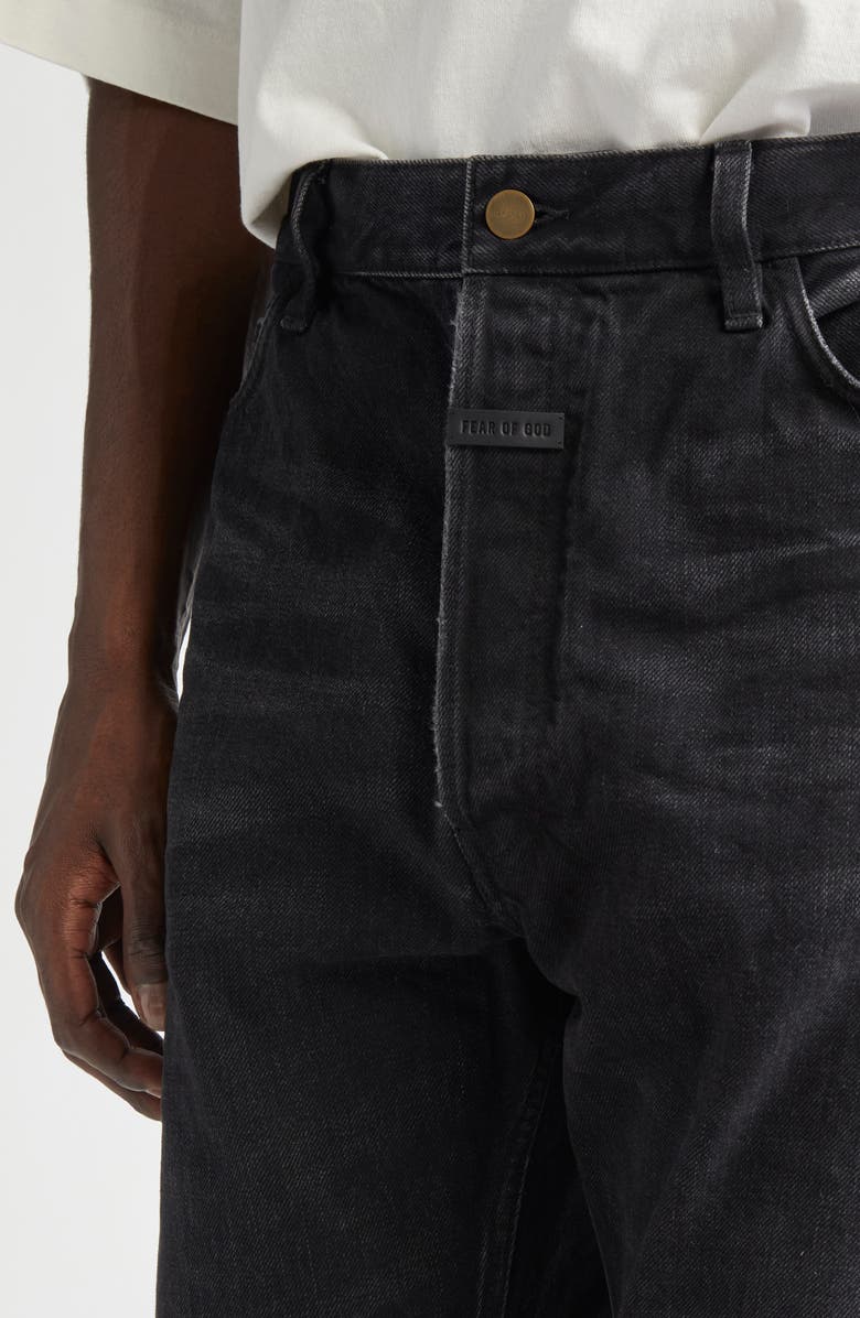 Fear of God Five-Pocket Raw Hem Straight Leg Jeans, Alternate, color, Black
