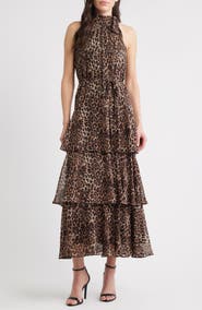 Julia Jordan Leopard Print Tiered Maxi Dress