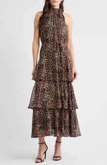 Julia Jordan Leopard Print Tiered Maxi Dress