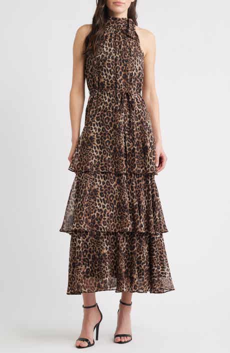 Julia Jordan Leopard Print Tiered Maxi Dress