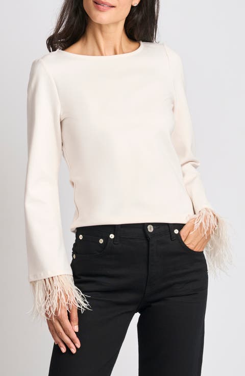 Feather Cuff Boatneck Top