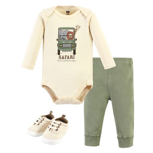 Hudson Baby Three-piece Long-sleeve Bodysuit Outfit With Pants And Footwear In Multi