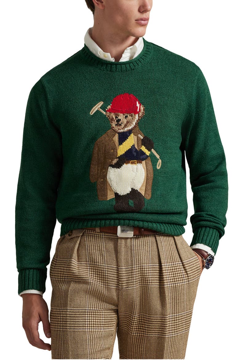 Polo Bear Roll Crewneck Sweater, Main, color, NEW FOREST