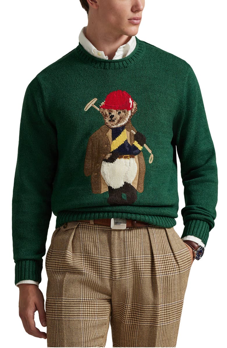 Polo Ralph Lauren Polo Bear Roll Crewneck Sweater, Main, color, New Forest