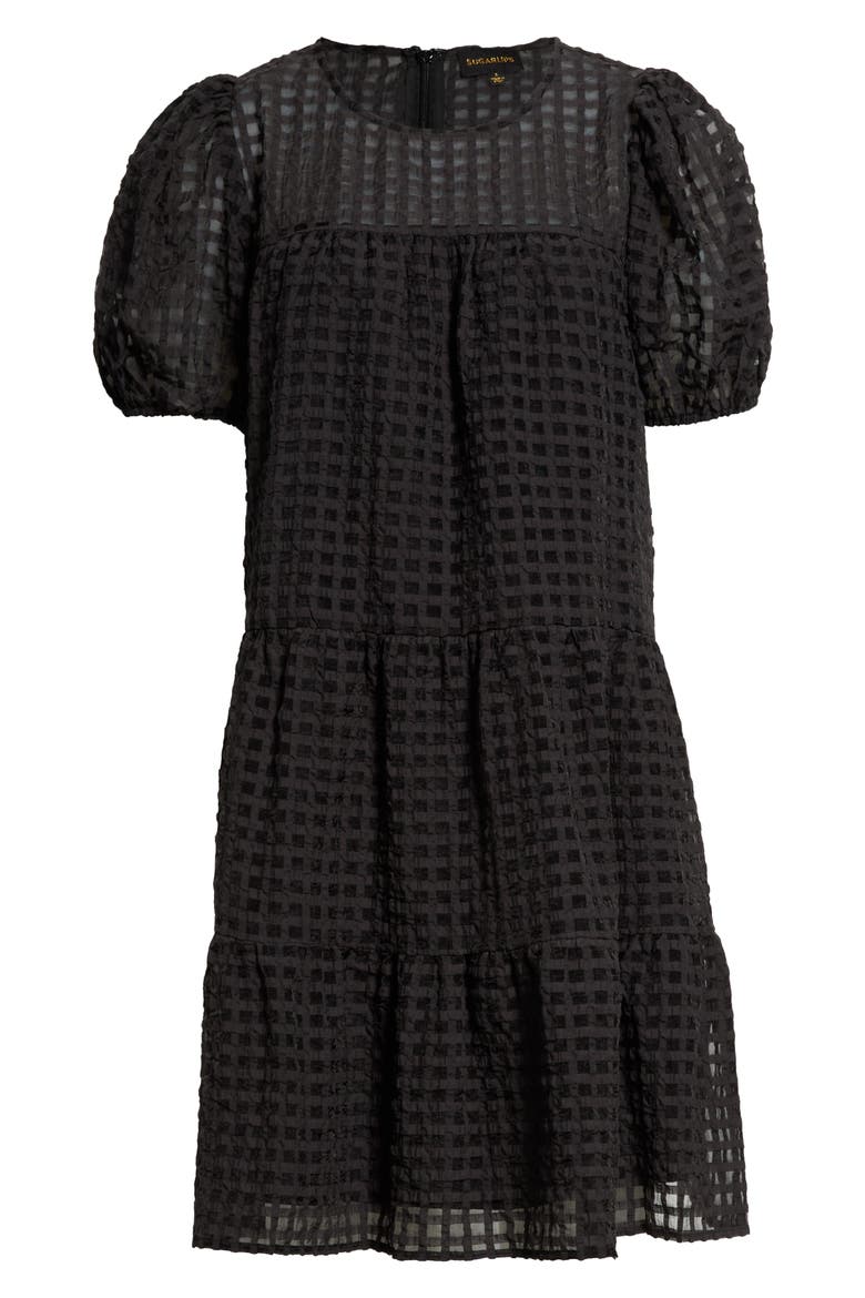 Darling Nest Tiered Cotton Blend Organza Minidress, Alternate, color, BLACK
