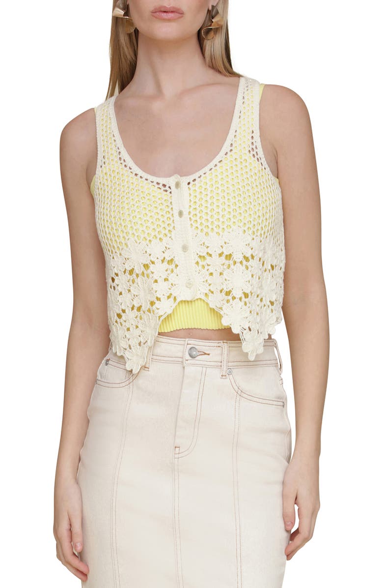 Avec Les Filles Cotton Crochet Tank, Main, color, Pastel Yellow