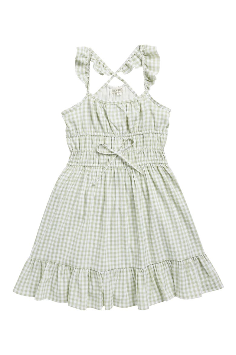 Kids' Smocked Gingham Dress, Main, color, GREEN/ WHITE