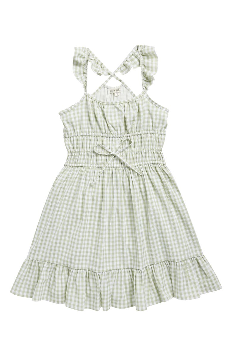 Ava & Yelly Kids' Smocked Gingham Dress, Main, color, Green/ White