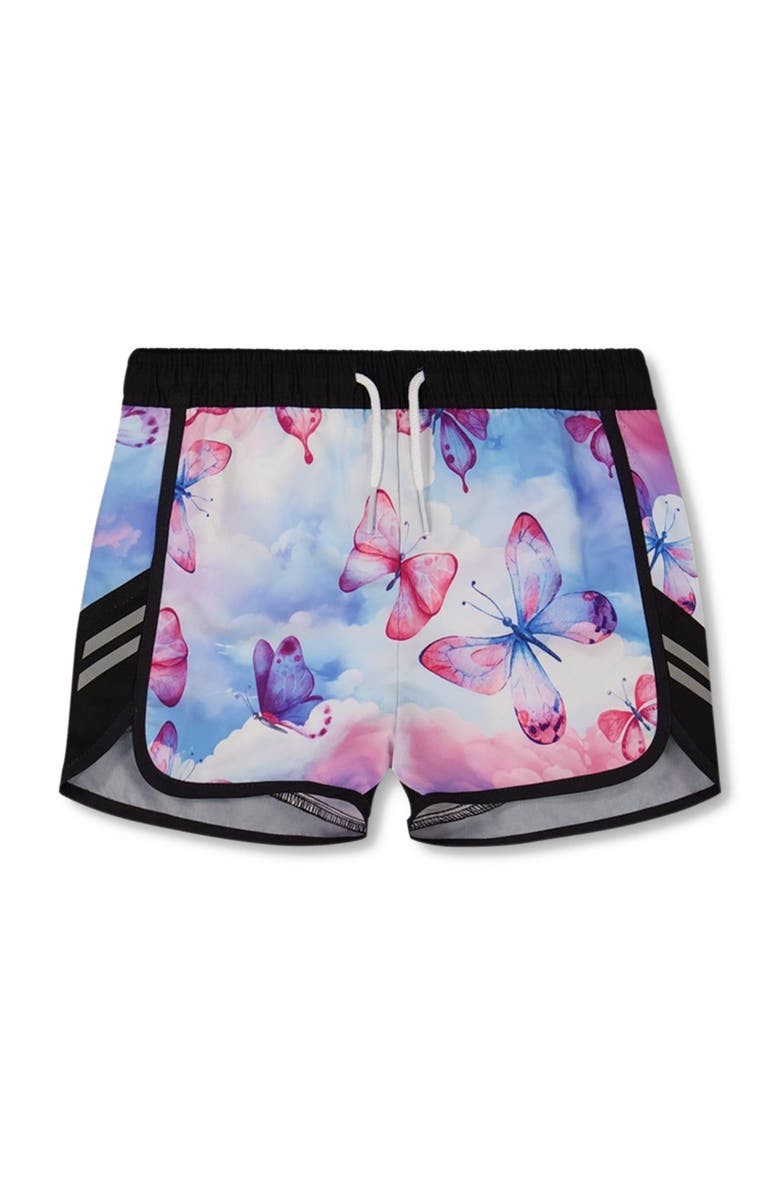 Deux par Deux Little Girl's Printed Athletic Short Pink, Blue And Butterflies, Main, color,