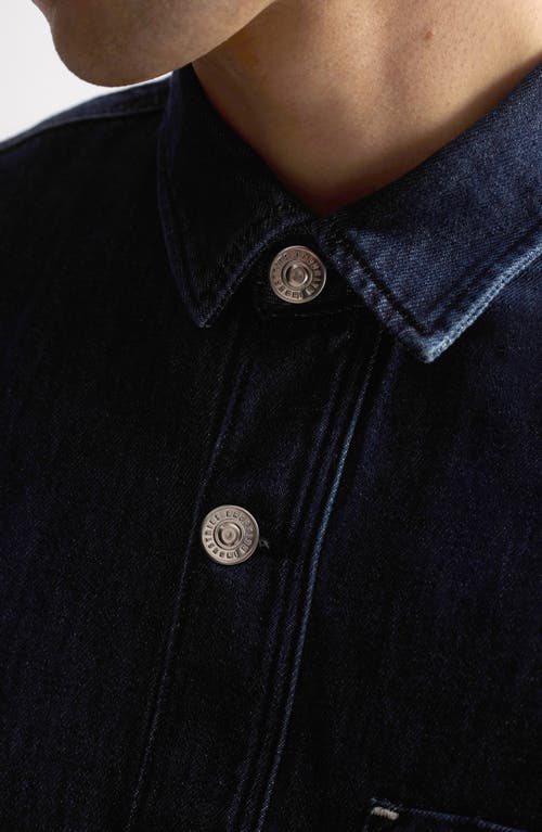 Brooklyn Industries Denim Graphic Short Sleeve Button-up Shirt In Blue