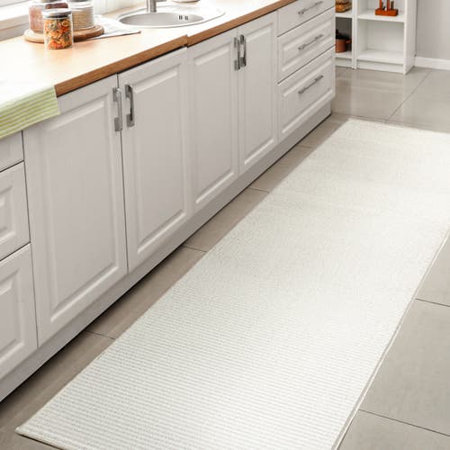 Jonathan Y Cole Modern Minimalist Pinstripe High-low Area Rug In White/silver