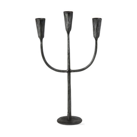 Cody Black Metal Trident Taper Candlestick Holder Set