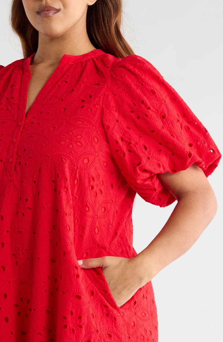 SUGARLIPS Embroidered Cotton Eyelet Dress, Alternate, color, Red