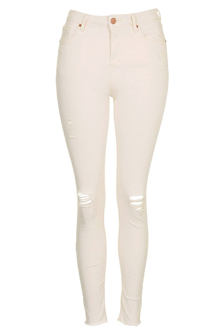 Moto 'Jamie' Ripped High Rise Skinny Jeans, Alternate, color, CREAM