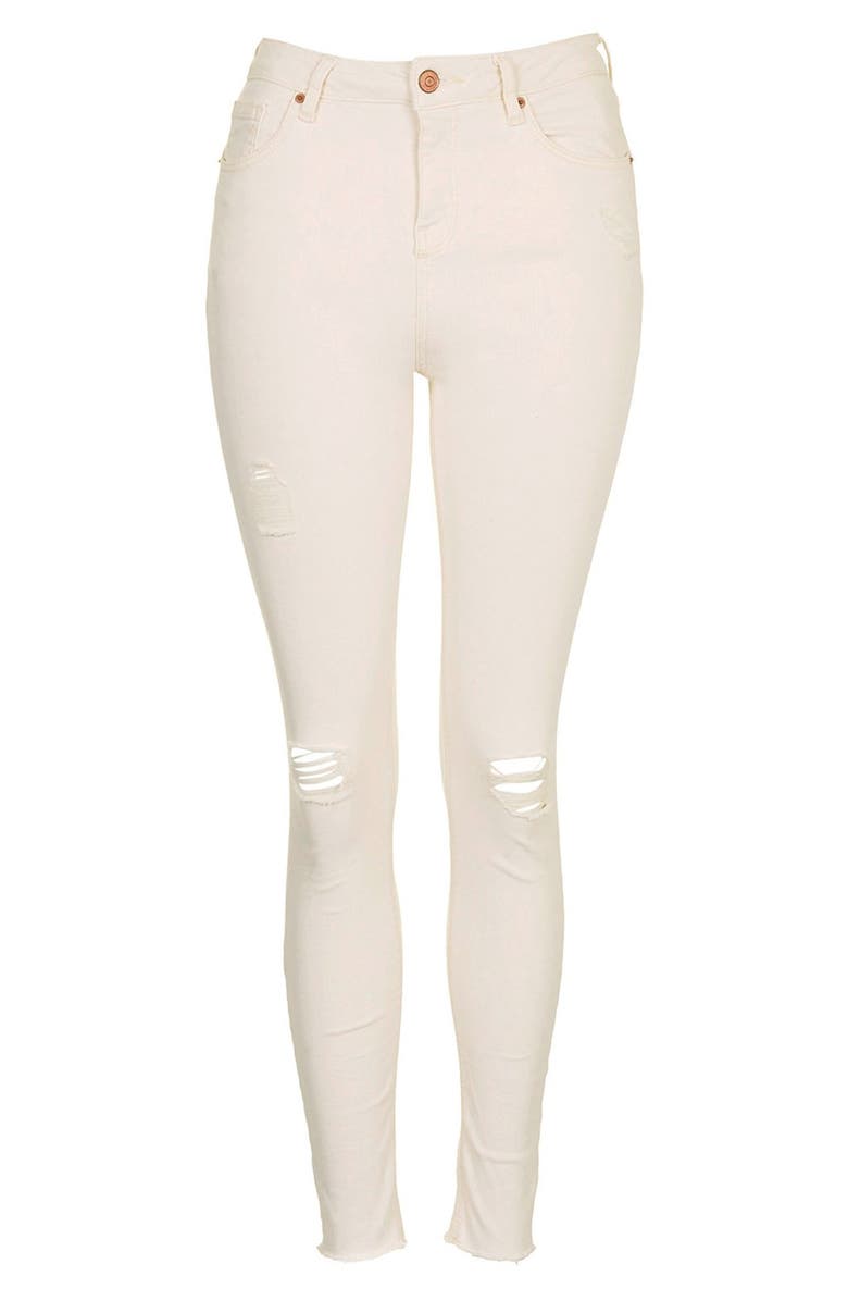 Topshop MOTO ECRU RIPPED JAMIE JEANS, Alternate, color, 