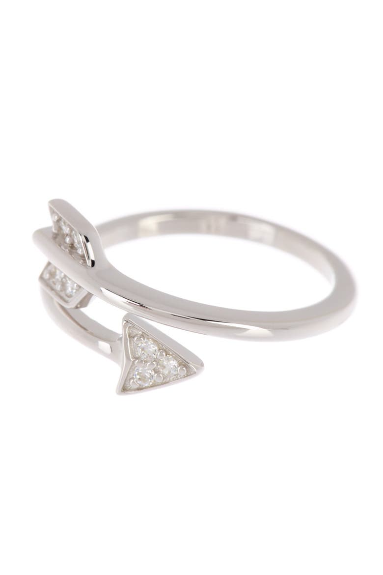 White Rhodium Plated Arrow Wrap Around Swarovski Crystal Ring, Main, color, SILVER