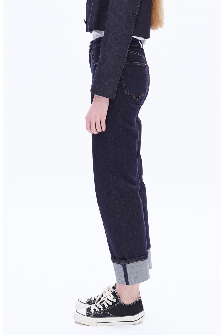 High Waist Deep Cuff Straight Leg Jeans, Alternate, color, RINSE