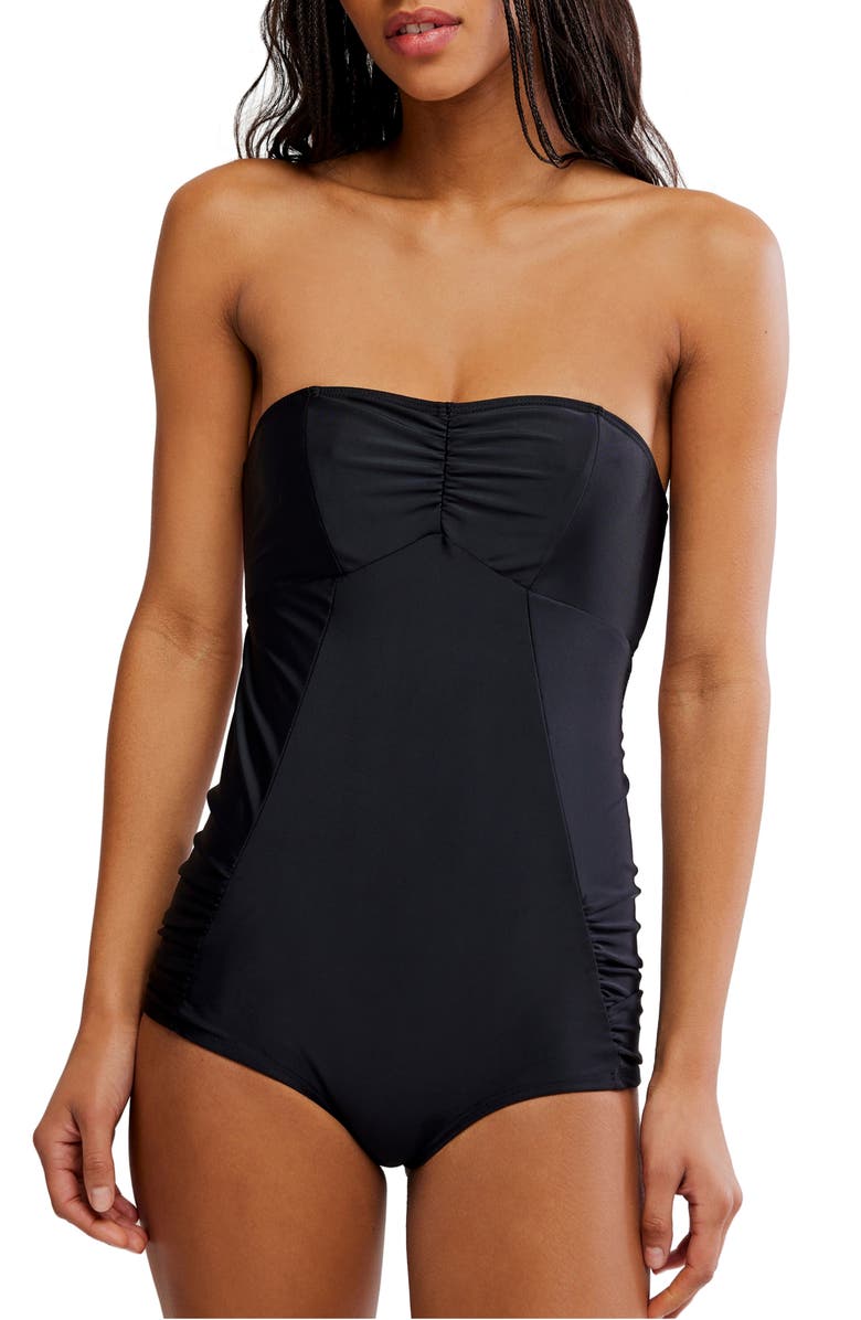 Free People Poppy Strapless One-Piece Swimsuit, Main, color, Black Martini Mix