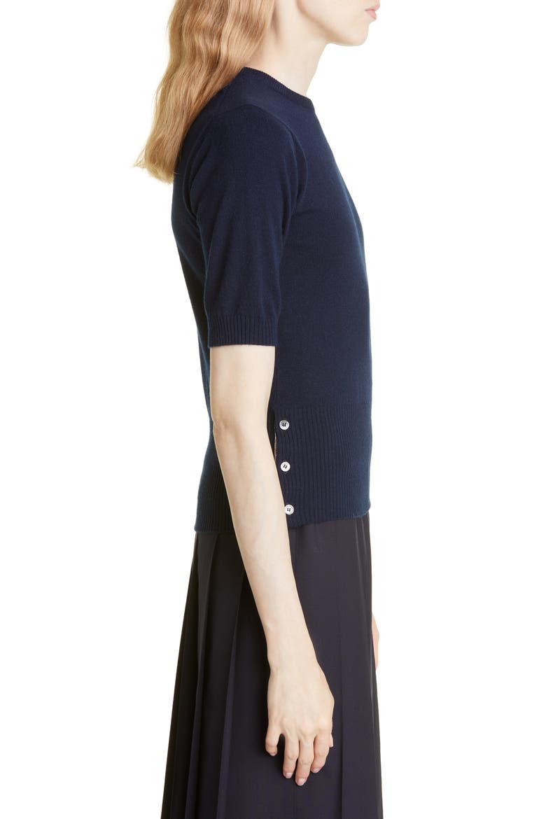 4-Bar Short Sleeve Cashmere Sweater, Alternate, color, NAVY