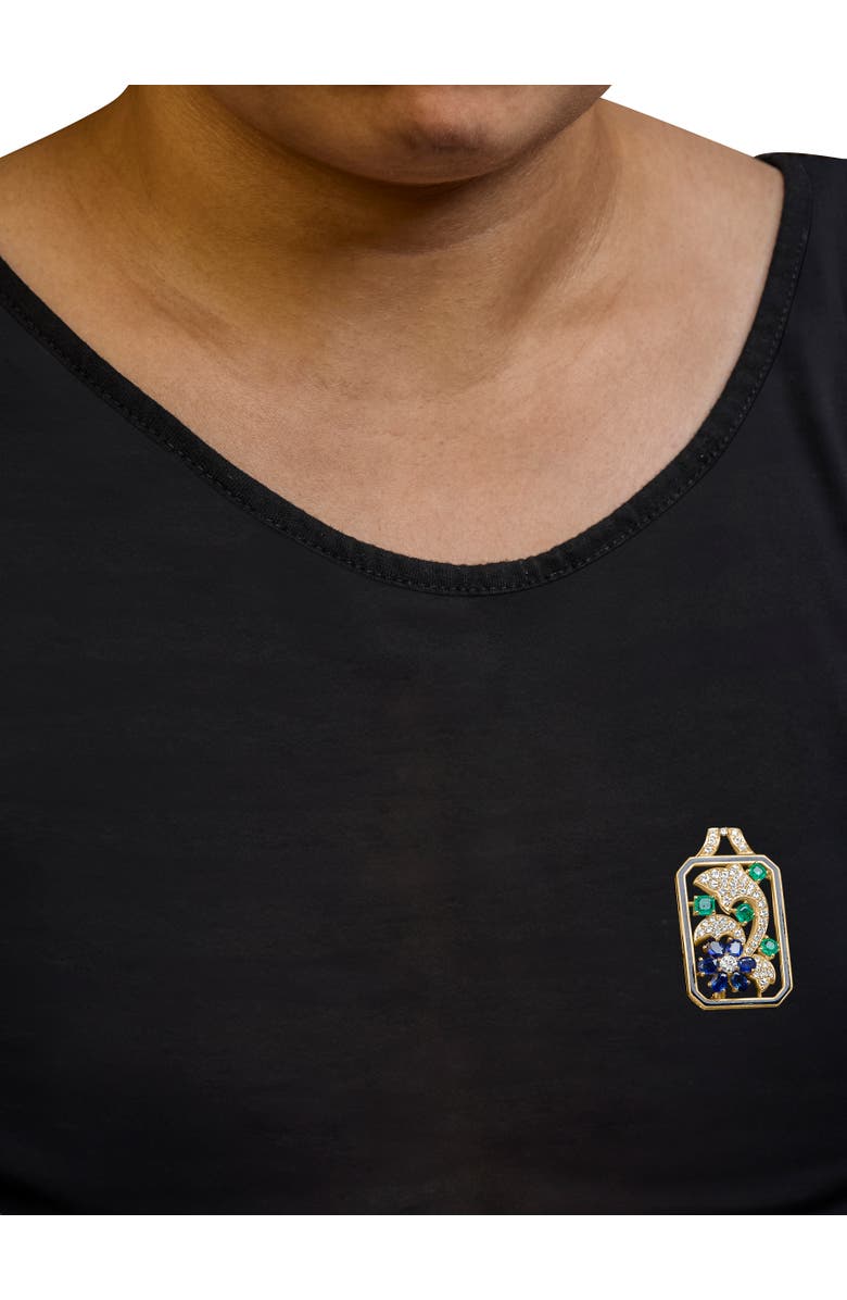 Haus of Brilliance 18K Gold 2 1/3 Cttw Diamond Sapphire & Emerald Dog Tag Pendant Necklace & Brooch, Alternate, color, Yellow