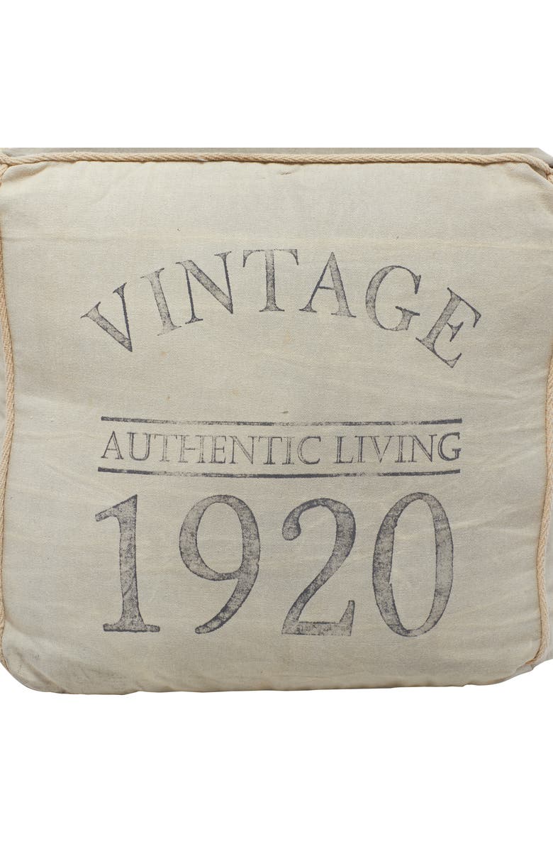 SONOMA SAGE HOME Cream Canvas Pouf with Leather Handles, Alternate, color, 