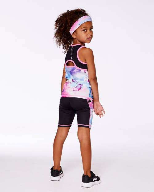 DEUX PAR DEUX DEUX PAR DEUX LITTLE GIRL'S COLORBLOCK ATHLETIC TANK TOP BLACK WITH BUTTERFLIES PRINTED