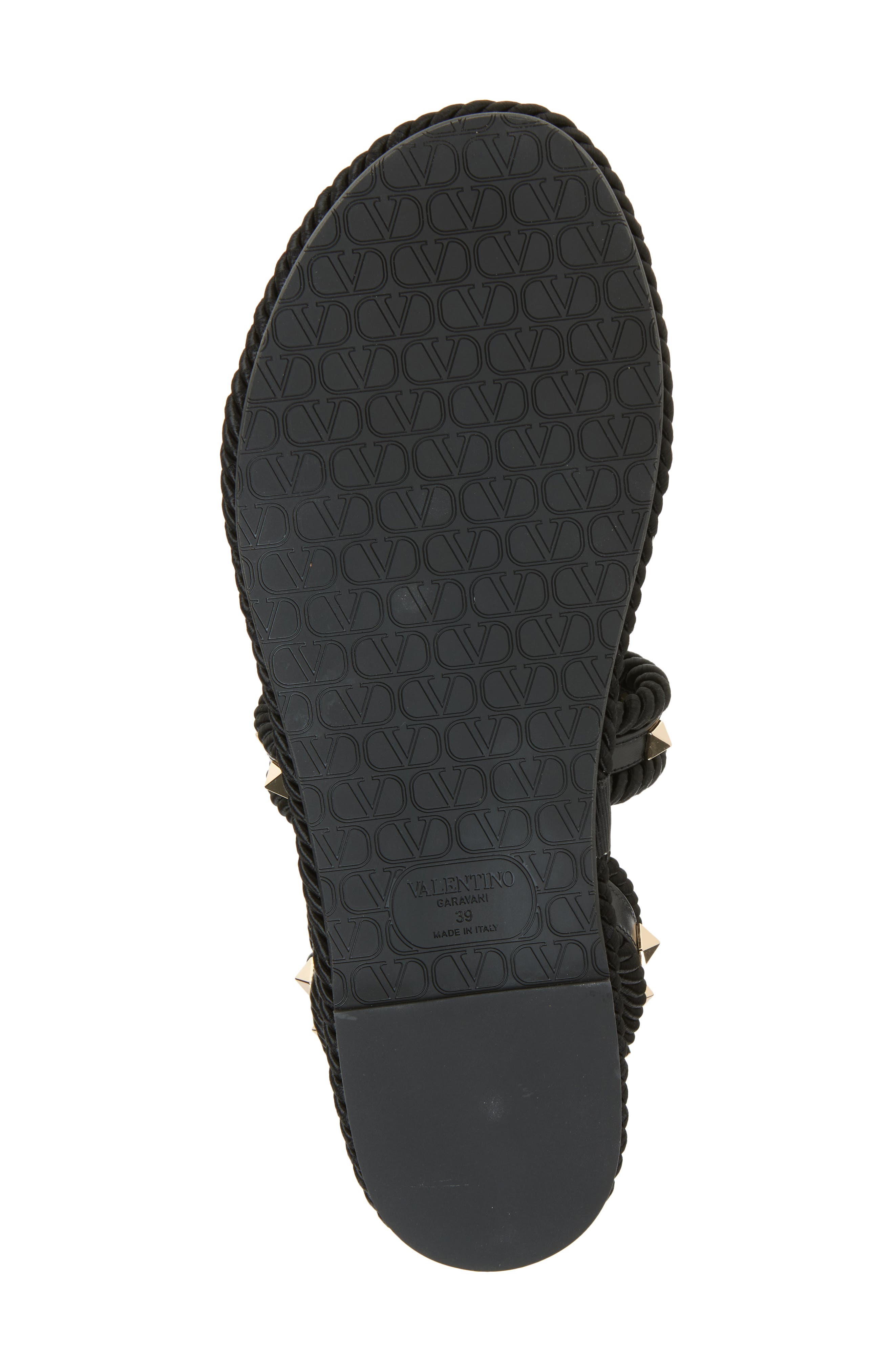 Valentino Garavani Rockstud Ankle Strap Flat Sandal, Alternate, color, Black