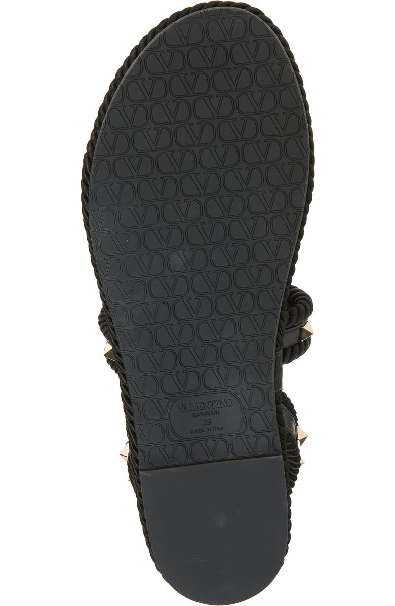 Valentino Garavani Rockstud Ankle Strap Flat Sandal, Alternate, color, Black