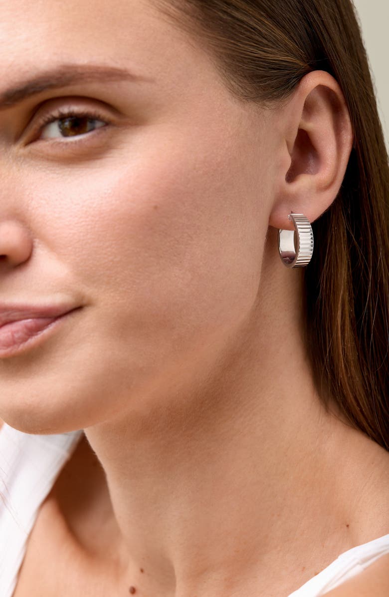 Bony Levy 14K Gold Ribbed Hoop Earrings, Alternate, color, 14K White Gold