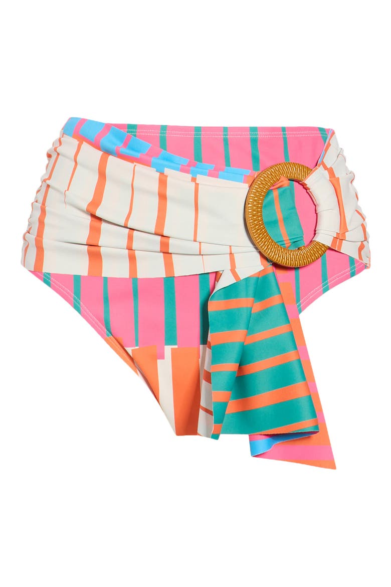 O-Ring High Waist Bikini Bottoms, Alternate, color, FUCHSIA MULTI PLAYFUL STRIPES