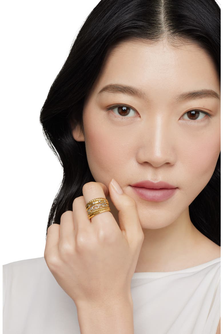 Stax Wide Ring with Diamonds in 18K Gold, 15mm, Alternate, color, YELLOW GOLD