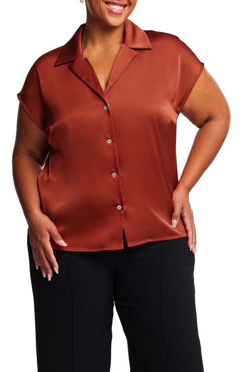 Amber Satin Button-Up Blouse (Plus Size)