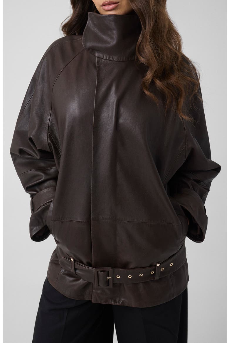 Belted Leather Jacket, Main, color, BROWN