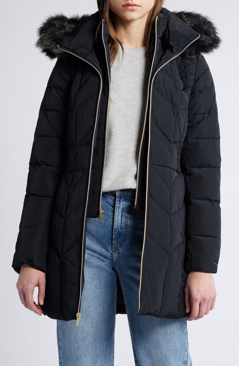 Cole Haan Faux Fur Trim Down & Feather Fill Hooded Jacket, Alternate, color,